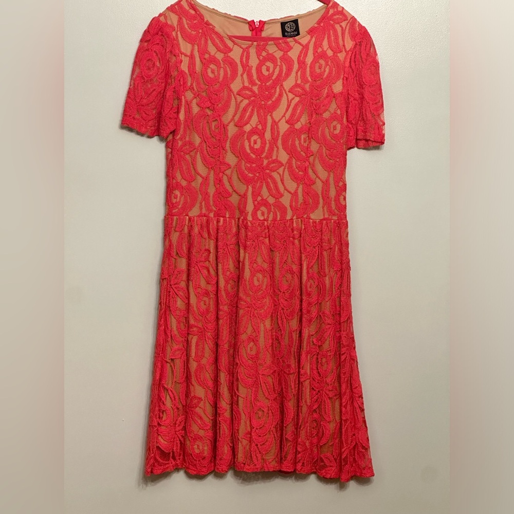 Bobeau LIKE NEW gorgeous pink lace overlay nude dress!